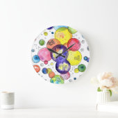 水カラフル色の円抽象芸術 ラージ壁時計 (ホーム)