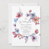 水カラフル色の円結婚花 招待状 (正面)