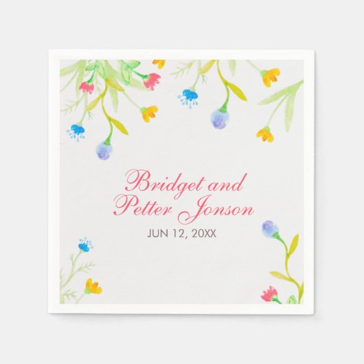 水カラフル色の夏の花 スタンダードカクテルナプキン (正面)