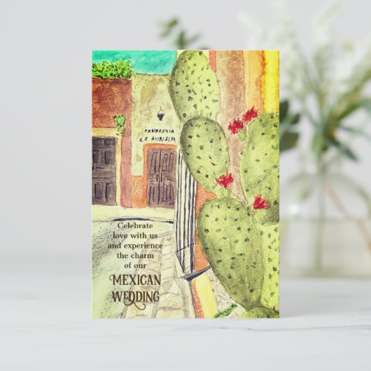 水カラフル色の旧市街メキシコ結婚ン 招待状 (スタンド正面)