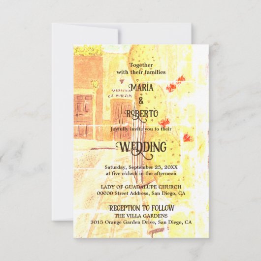 水カラフル色の旧市街メキシコ結婚ン 招待状 (裏面)