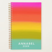 水カラフル色の明るい虹のストライプ名前 プランナー手帳 (正面)