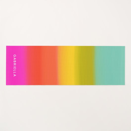 水カラフル色の明るい虹のストライプ名前 ヨガマット (正面(横))