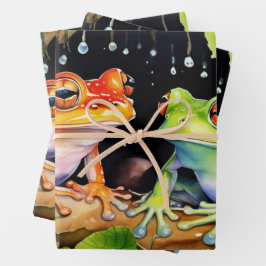 水カラフル色の木のカエル離れ ラッピングペーパーシート