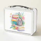 水カラフル色の本とバックパック メタルランチボックス (裏面)