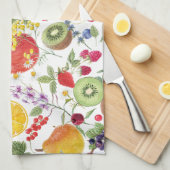 水カラフル色の果物とハーブ柄 キッチンタオル (四つ折り)