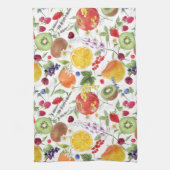 水カラフル色の果物とハーブ柄 キッチンタオル (縦)