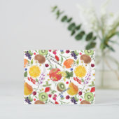 水カラフル色の果物とハーブ柄 ポストカード (スタンド正面)