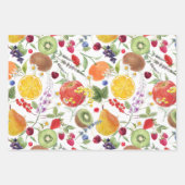 水カラフル色の果物とハーブ柄 ラッピングペーパーシート (正面2)