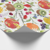 水カラフル色の果物とハーブ柄 ラッピングペーパー (角)
