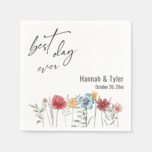 水カラフル色の牧草野縁ど花 スタンダードカクテルナプキン (正面)