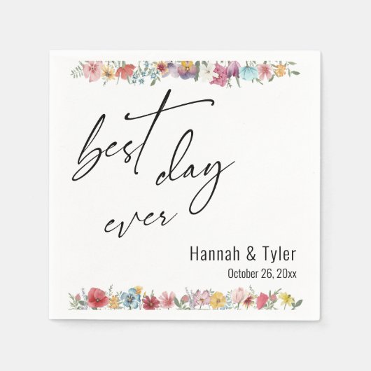 水カラフル色の牧草野縁ど花 スタンダードカクテルナプキン (正面)