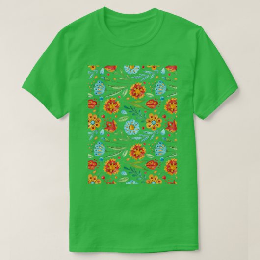 水カラフル色の花が青 Tシャツ (デザイン正面)