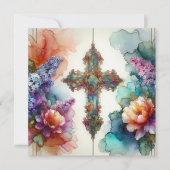 水カラフル色の花とイースタークロス シーズンカード (正面)