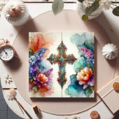 水カラフル色の花とイースタークロス シーズンカード