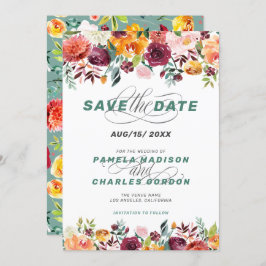 水カラフル色の花と書跡アクセント 招待状