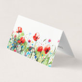 水カラフル色の花と赤ポピー 名刺 (裏面)