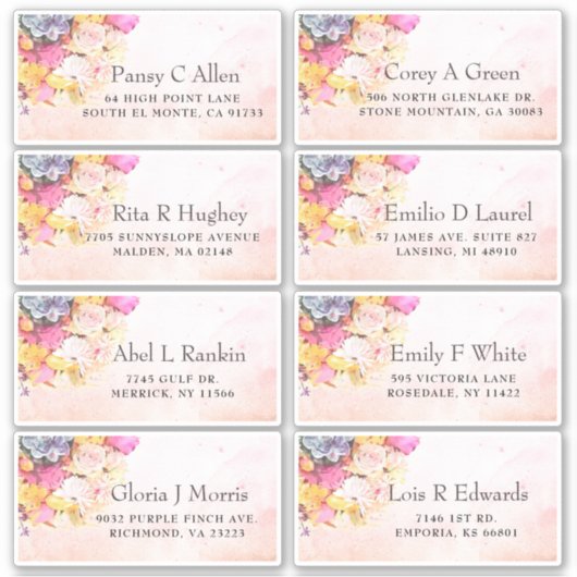 水カラフル色の花の結婚ゲストアドレス シール (正面)