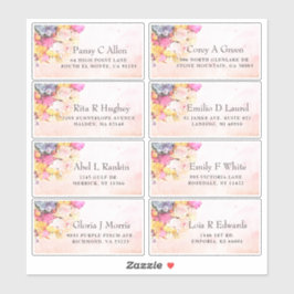 水カラフル色の花の結婚ゲストアドレス シール