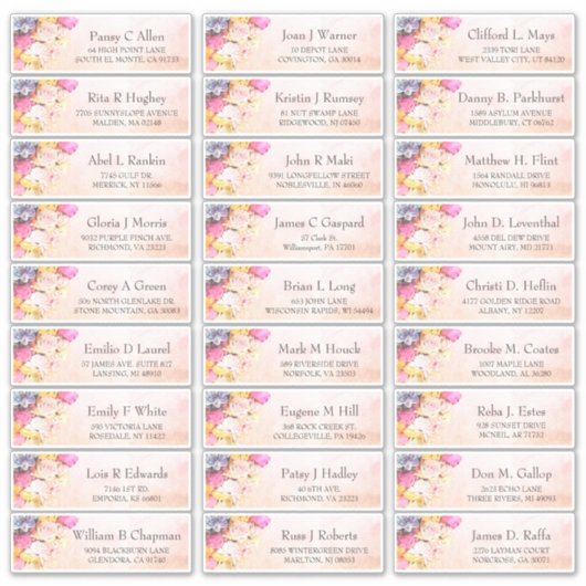 水カラフル色の花の結婚ゲストアドレス シール (正面)