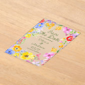 水カラフル色の花の結婚式の日付を保存 アクリル招待状 (レイダウン)