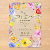 水カラフル色の花の結婚式の日付を保存 アクリル招待状 (正面)