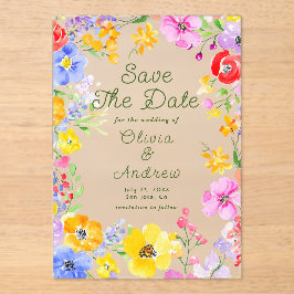 水カラフル色の花の結婚式の日付を保存 アクリル招待状
