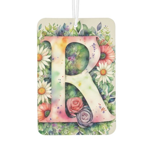 水カラフル色の花モノグラパーソナライズされたム カーエアーフレッシュナー (裏面)