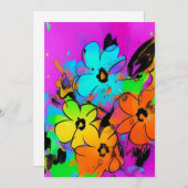 水カラフル色の花明るい赤紫色オレンジ子猫 サンキューカード (正面/裏面)