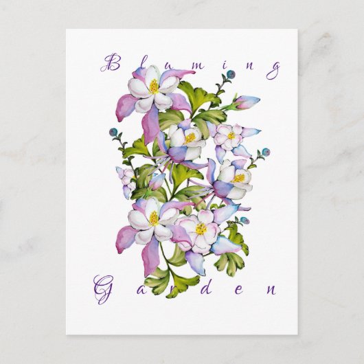 水カラフル色の花束オダマキ(植物)と緑 ポストカード (正面)