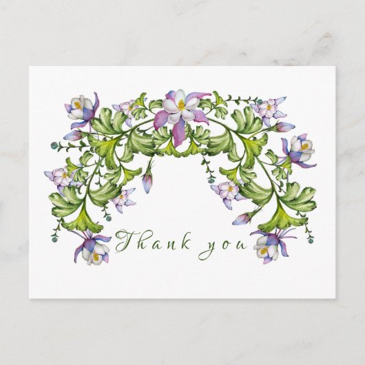 水カラフル色の花束オダマキ(植物)と緑 ポストカード (正面)