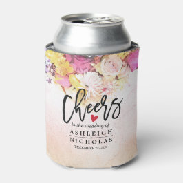水カラフル色の花結婚の応援 缶クーラー