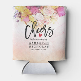 水カラフル色の花結婚の応援 缶クーラー