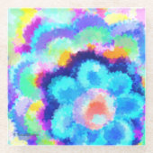 水カラフル色の花 ガラスコースター (正面)
