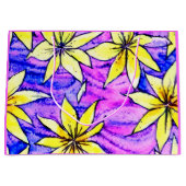 水カラフル色の葉の黄色と紫の子供 ラージペーパーバッグ (正面)