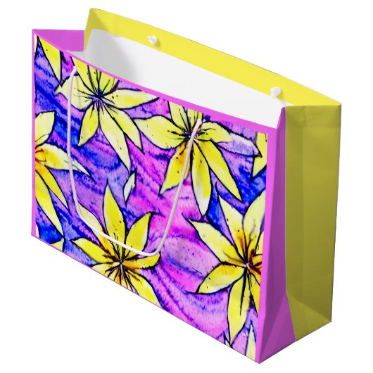 水カラフル色の葉の黄色と紫の子供 ラージペーパーバッグ (正面アングル)