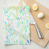 水カラフル色の葉パターン キッチンタオル (四つ折り)