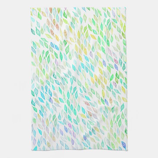 水カラフル色の葉パターン キッチンタオル (縦)