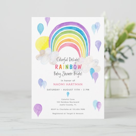 水カラフル色の虹のおもしろい赤ちゃんシャワー 招待状 (スタンド正面)