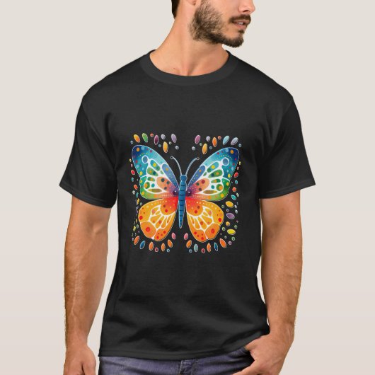 水カラフル色の蝶 Tシャツ (正面)