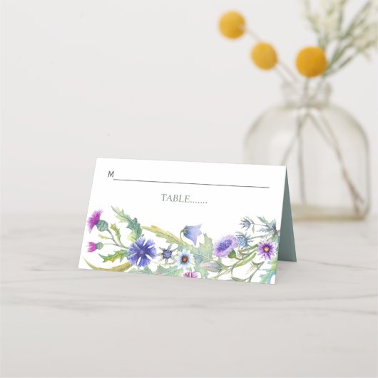 水カラフル色の野結婚花の護衛 プレイスカード (正面)