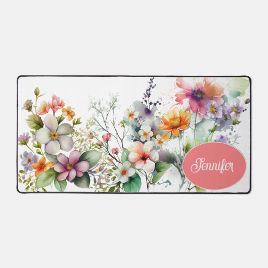 水カラフル色の野花パーソナライズされた デスクマット (正面)