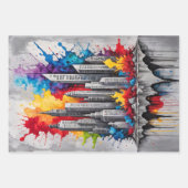 水カラフル色の飛び散る街のスカイライン ラッピングペーパーシート (正面2)