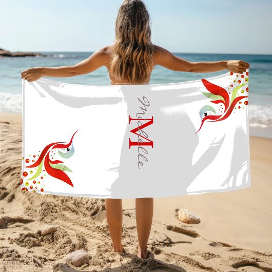 水カラフル色の鳥モノグラムパーソナライズされた ビーチタオル
