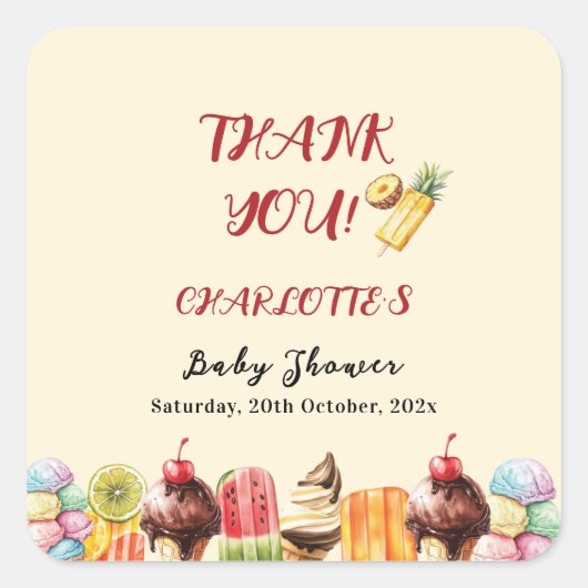 水カラフル色アイスクリーム甘い赤ちゃんシャワー スクエアシール (正面)