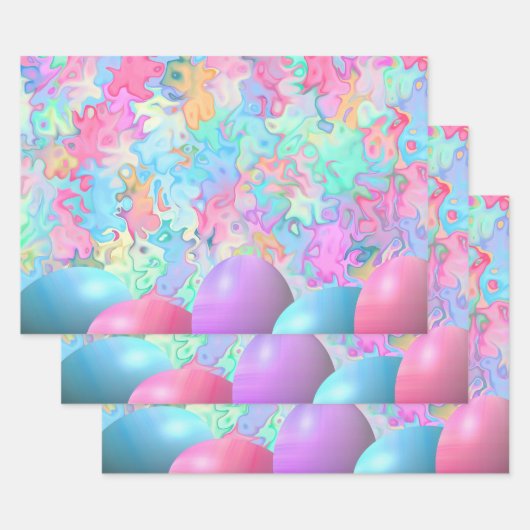 水カラフル色イースターエッグ ラッピングペーパーシート (セット)