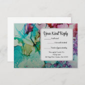 水カラフル色ウェディングRSVPカード 出欠カード (正面/裏面)