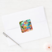 水カラフル色ウミガメ スクエアシール (封筒)