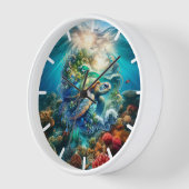 水カラフル色ウミガメ 壁時計 (傾斜)