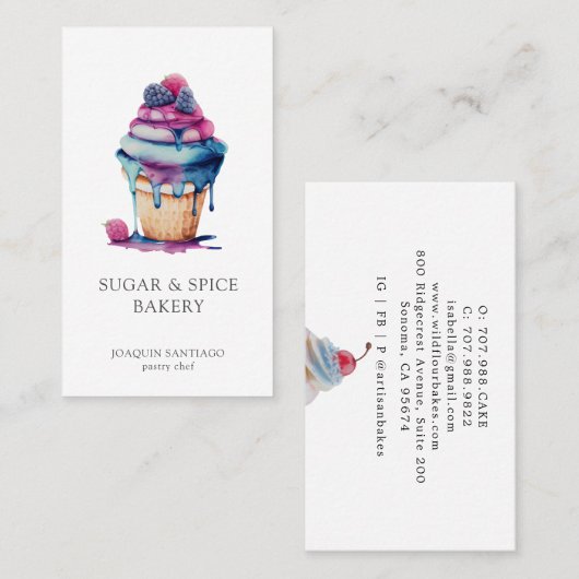 水カラフル色カップケーキベイカーパティシエ 名刺 (正面/裏面)